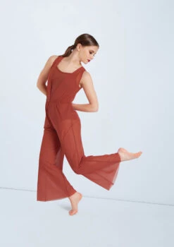 Weissman Cowl Drape Power Mesh Jumpsuit -Dance Clothing Store SM12126 paprika 0551 87733.1678891654