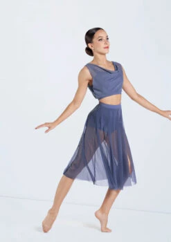 Weissman Midi Length Mesh Skirt -Dance Clothing Store SM12768 S9768 slateblue 397 12067.1678891501