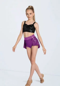 Weissman Sequin Back Panel Skirt -Dance Clothing Store SQ9663 black S12430 electricpurple 4395 57701.1692404069