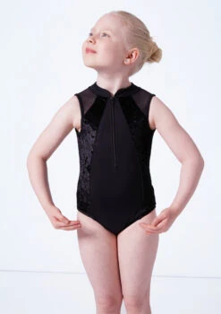 Bloch Girls Madinsson Zip Front Tank Leotard -Dance Clothing Store blcl1035 black close up front 94347.1675901673
