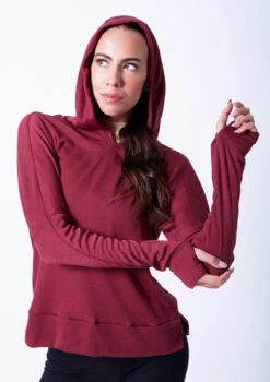 Ballet Rosa Warm Up Hoodie -Dance Clothing Store brolivine red close up front 04237.1678926912