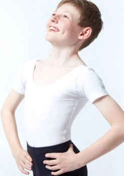 Freed RAD Mens Short Sleeve Leotard -Dance Clothing Store fraaron white close up front 1 59356.1678927590