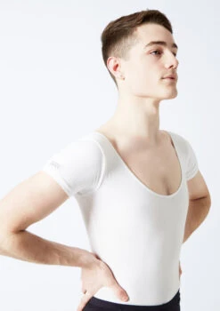 Freed RAD Mens Short Sleeve Leotard -Dance Clothing Store fraaron white close up front 53509.1678927595