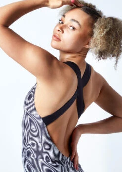 Move Dance Onyx Cross Back Unitard - Dimensions -Dance Clothing Store moc0901 dim close up front 1 07836.1678928424