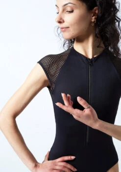 Move Dance Azealia Cap Sleeve Leotard -Dance Clothing Store mol0651 blk close up front 1 67085.1695684856