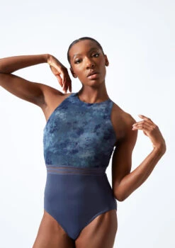 Move Dance Illusia Cross Back Leotard -Dance Clothing Store mol0667 petrol blue close up front 50581.1683070108