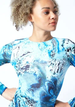 Move Dance Aurora Long Sleeve Open Back Leotard Bodysuit - Pacific -Dance Clothing Store mol0904 pac close up front 1 40093.1678884343