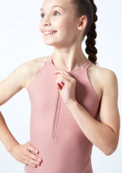 Move Dance Teen Annabelle Zip Up Leotard -Dance Clothing Store mol5818 pnk close up front 1 12449.1678884491