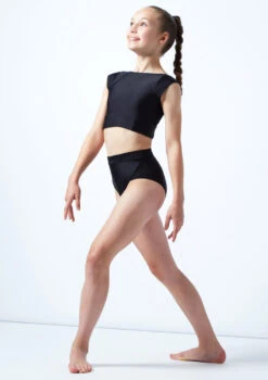Move Dance Teen Amelia Cap Sleeve Crop Top -Dance Clothing Store mos5831 blk front 1 50241.1678884829