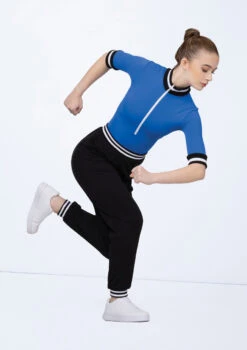Weissman Zip-Front Striped Trim Leotard -Dance Clothing Store wn15522 royal blue 17 76576.1694696011